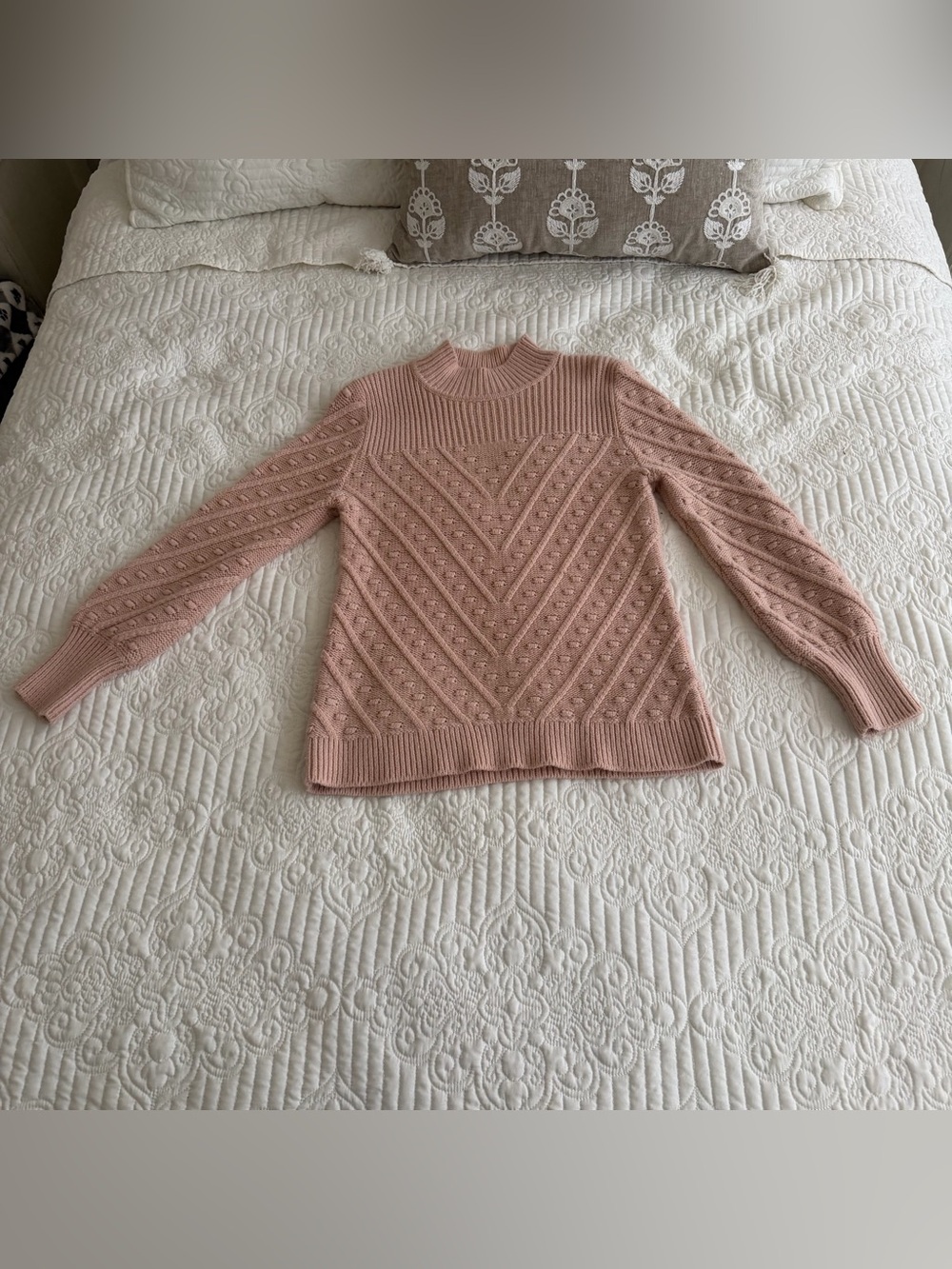 Calvin Klein Dusty Pink Chevron Bobble Knit Mock Neck Sweater Size M